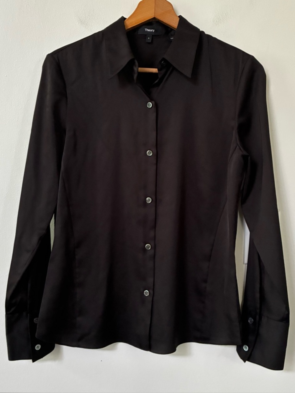 Theory Black Silk Blouse Button-Down Shirt - Picture 5 of 9